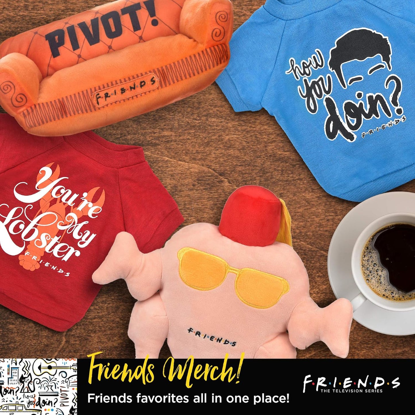 Central Perk Coffee Mug Plush Dog Toy with Rope Handle| Soft Cute Squeaky Toy for All Dogs | Stuffed Dog Toys with Squeaker Noise for Added Fun, Friends Memorabilia