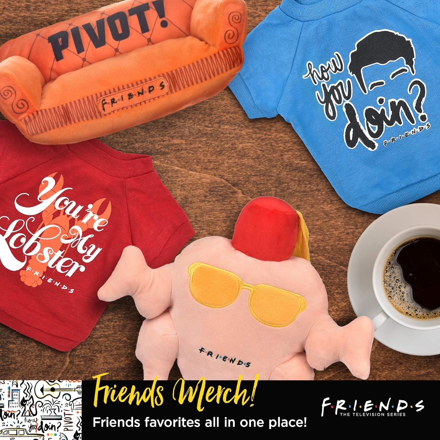 Central Perk Coffee Mug Plush Dog Toy with Rope Handle| Soft Cute Squeaky Toy for All Dogs | Stuffed Dog Toys with Squeaker Noise for Added Fun, Friends Memorabilia