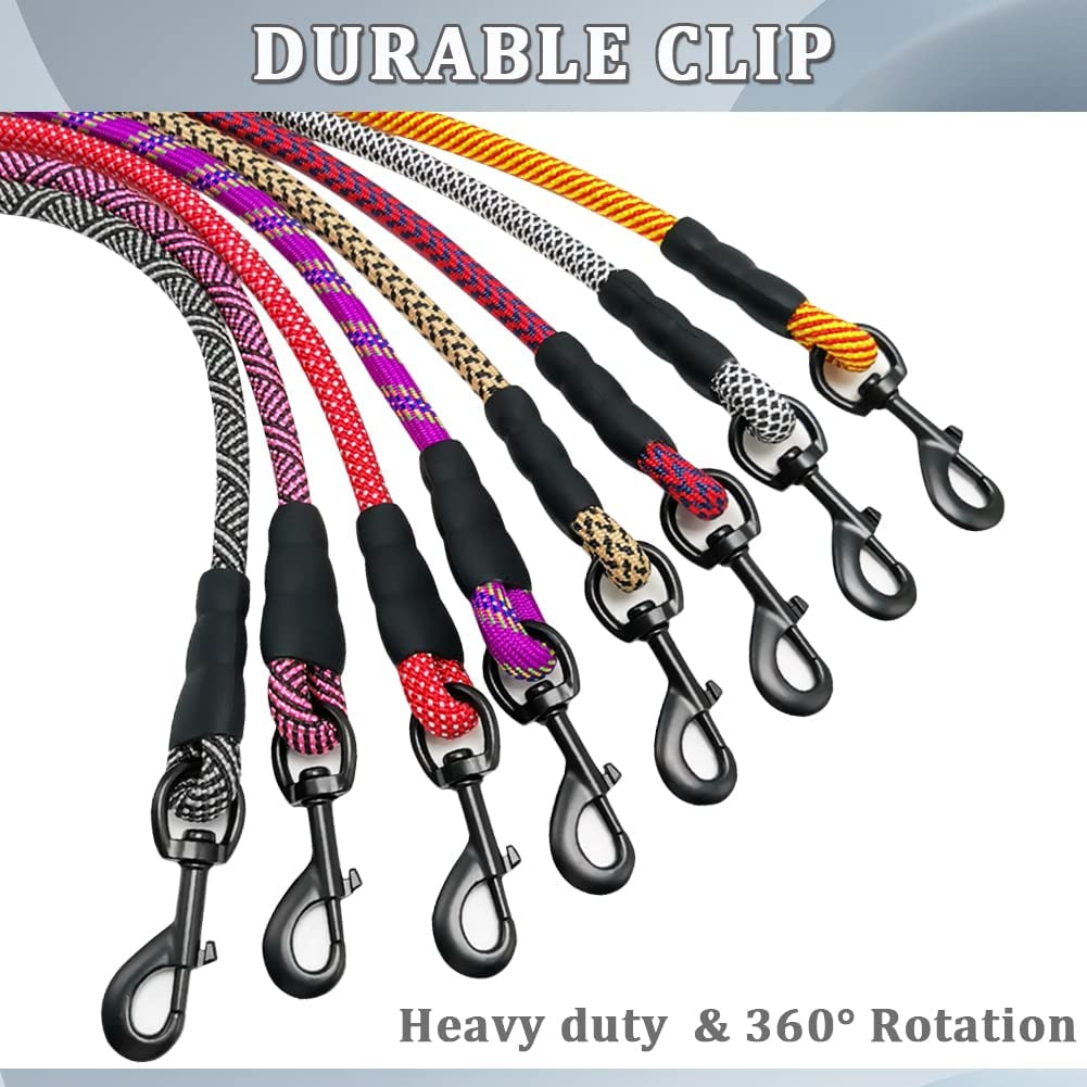 Heavy Duty Rope Dog Leash, 3/4/5/6/7/8/10/12/15 FT Nylon Pet Training Leash, Soft Padded Handle Thick Lead Leashes for Large Medium Dogs (1/2" 6', Purple)