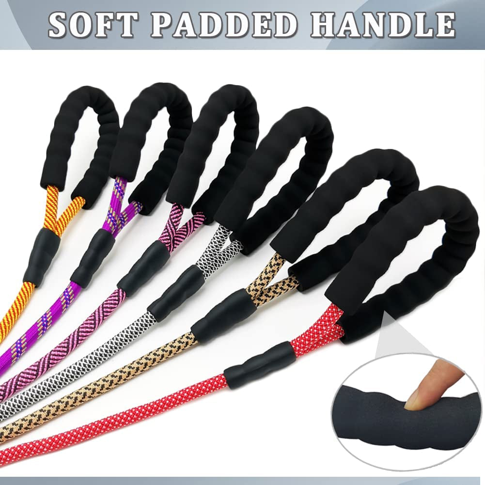 Heavy Duty Rope Dog Leash, 3/4/5/6/7/8/10/12/15 FT Nylon Pet Training Leash, Soft Padded Handle Thick Lead Leashes for Large Medium Dogs (1/2" 6', Purple)